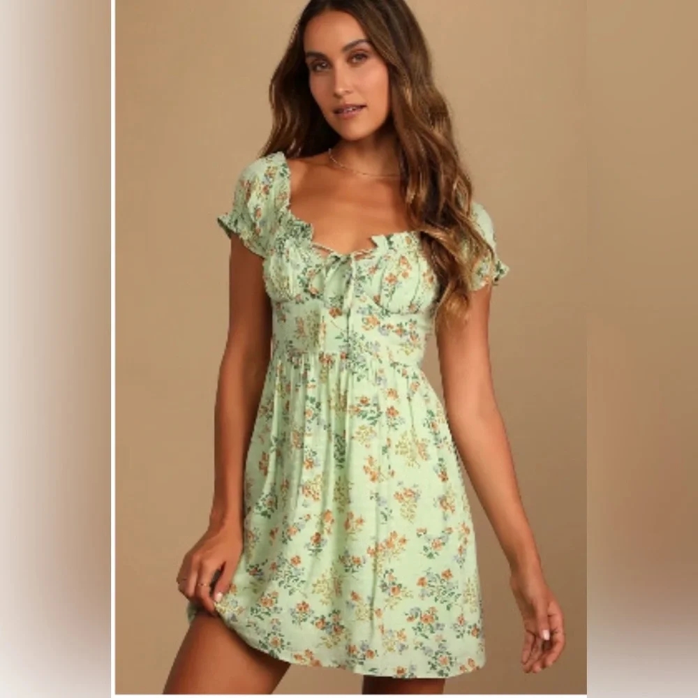 Lulus Floral Summer Dress in Sage Green - Picture 1 of 5